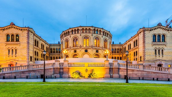 Norwegian parliament in Oslo, Norway.